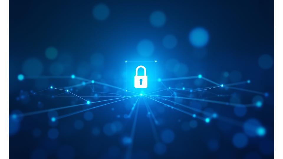 Digital data flowing securely, representing data protection and privacy.